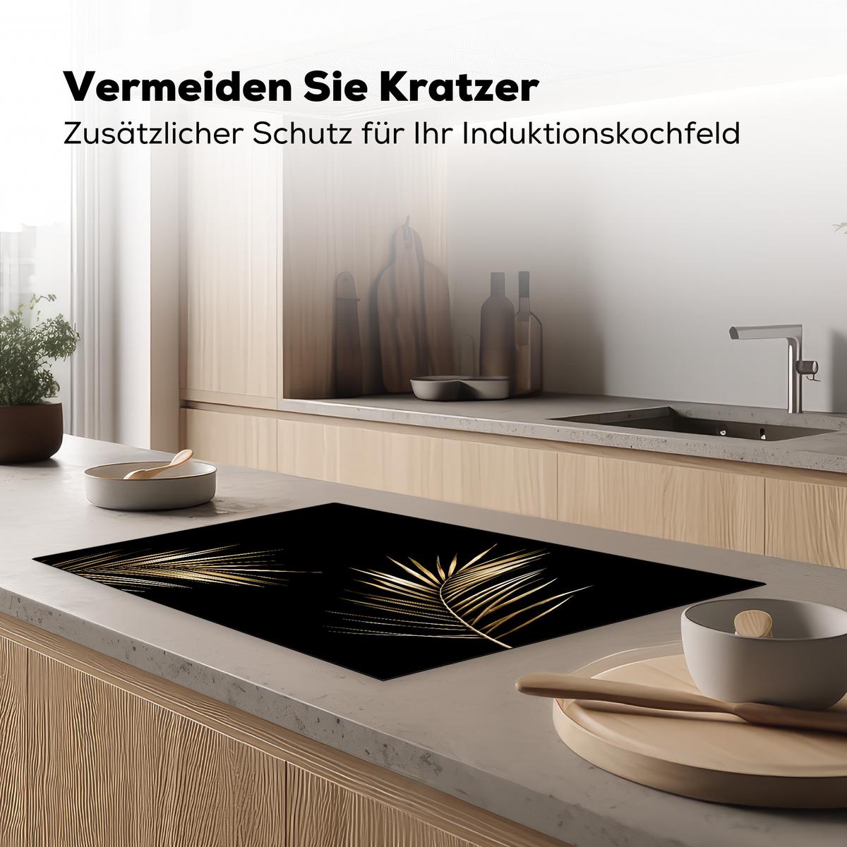 HERDABDECKPLATTE Blätter - Pflanzen - Gold - Schwarz - Luxus Ceranfeldabdeckung 80x52 cm - Goldfarben, Kunststoff (80/52/0.2cm) - MuchoWow