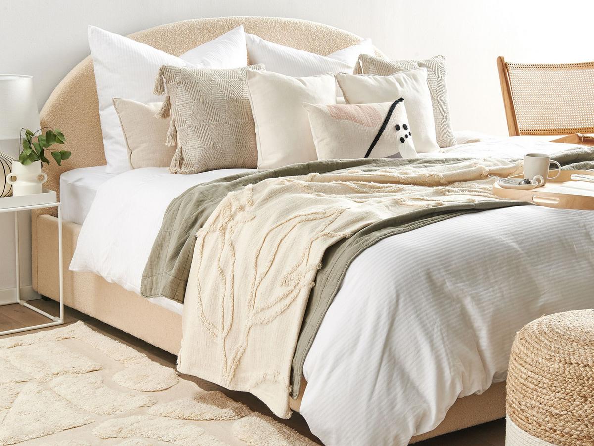 DECKE Helles Beige Acacia 125/150 cm - Beige, Naturmaterialien/Textil (125/150cm) - Beliani