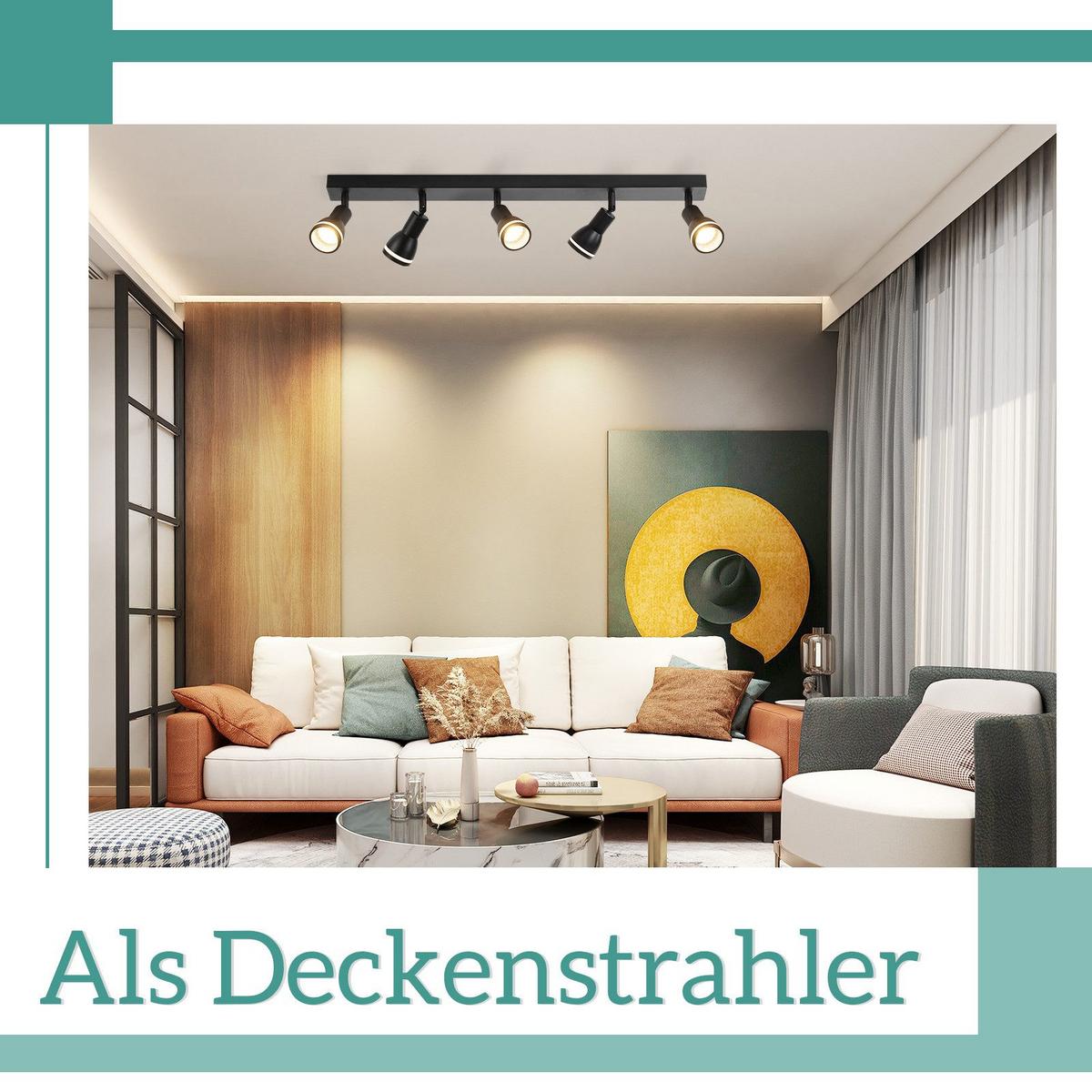 DECKENSTRAHLER Kreuznach 5-flammig 69/5/15.7 cm - Schwarz, Metall (69/5/15.7cm) - Nettlife