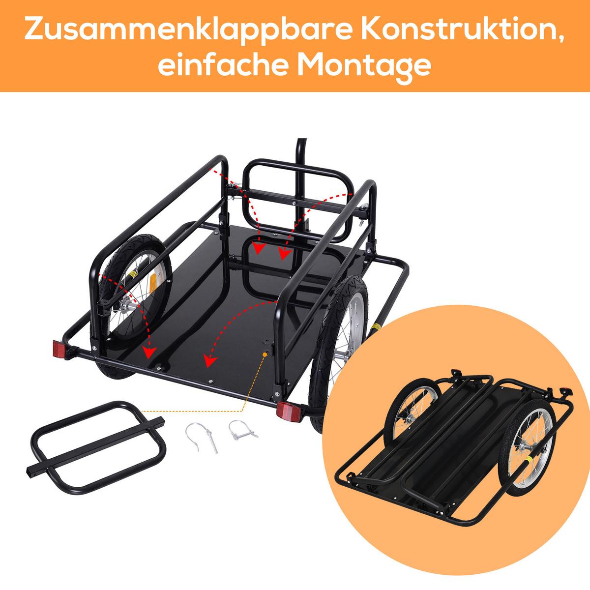 FAHRRADANHÄNGER Lastenanhänger 40 kg Belastbarkeit Transportanhänger klappbar - Schwarz, Metall (71.5/77/155cm) - HOMCOM