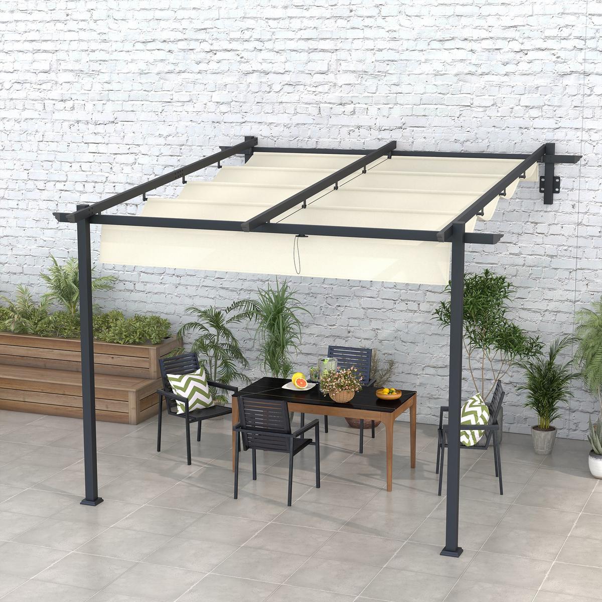 PERGOLA Winddicht Stahl+Polyester Crème - Creme, Metall (297/230/297cm) - Outsunny