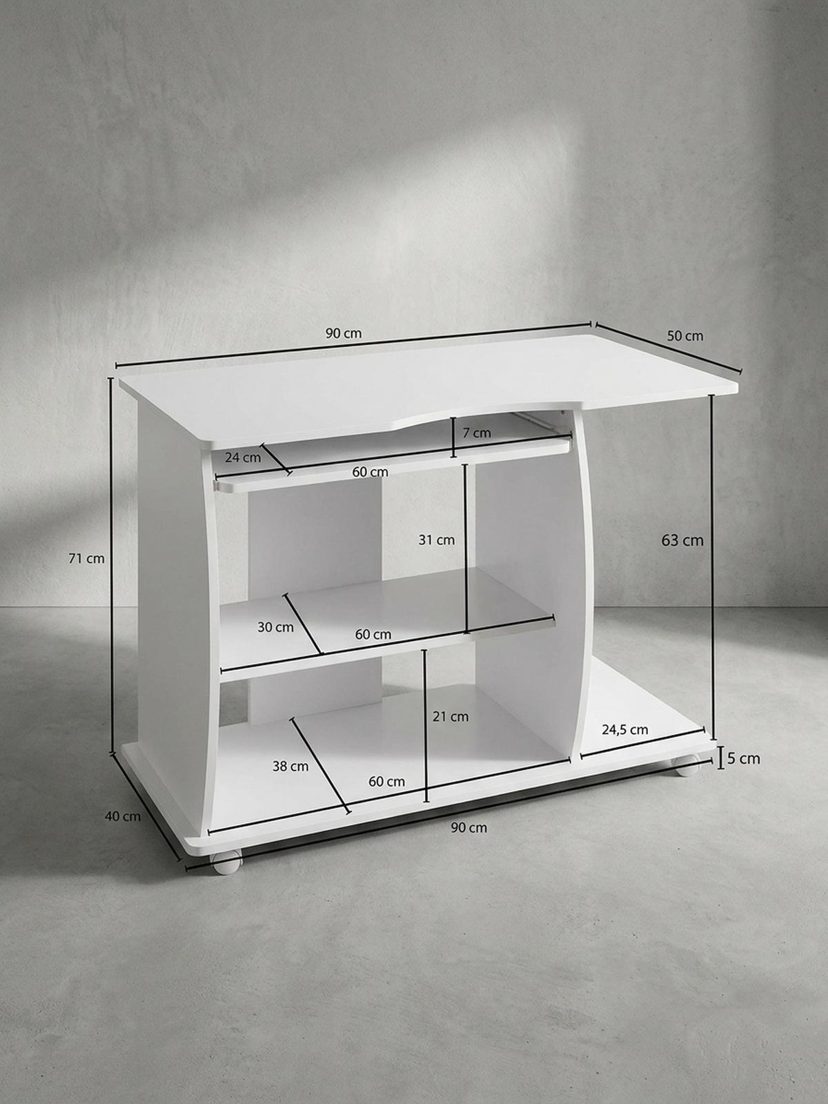 SCHREIBTISCH Computertisch Rollen 3D-Ecken, Weiß 90x50x71 cm - Weiß, Holz (50/90/71cm) - KADIMA DESIGN