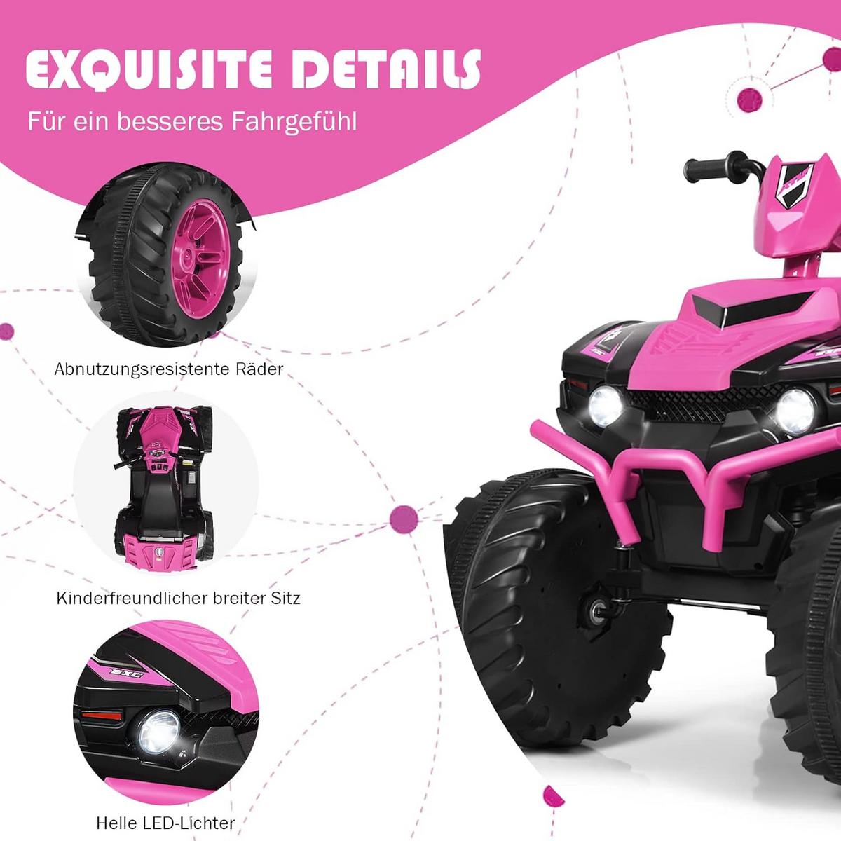 KINDERQUAD 12V Elektro Rosa - Pink, Kunststoff (104/74/67cm) - COSTWAY