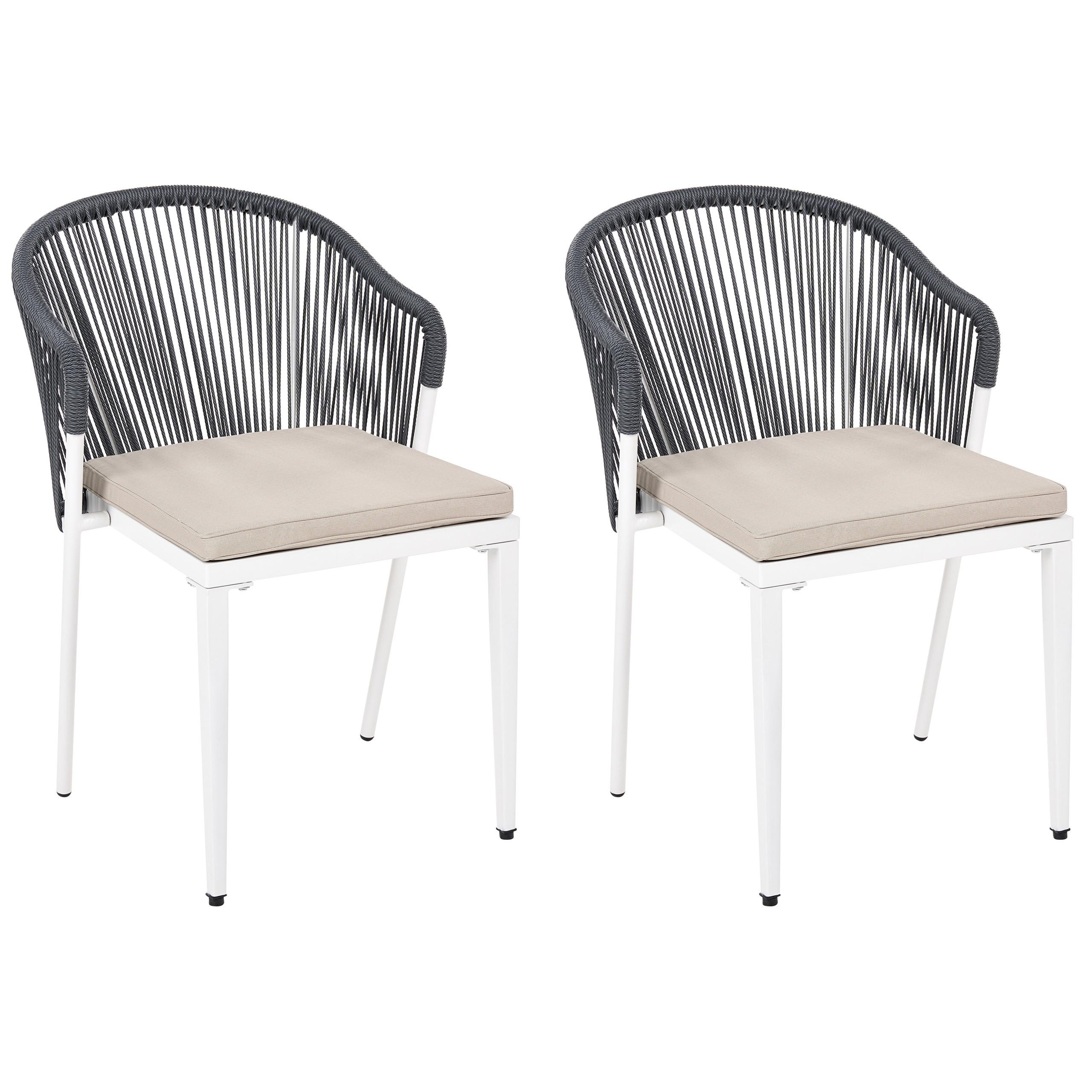 STUHL 2er-Set und Sitzkissen Metall Grau Paranea - Dunkelgrau/Beige, Metall (46/80/47cm) - Beliani
