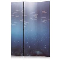 PARAVENT Akustik 3-tlg 135x172 cm Fische und Meereswellen - Blau, Holz/Textil (135/172/3cm) - Muralo