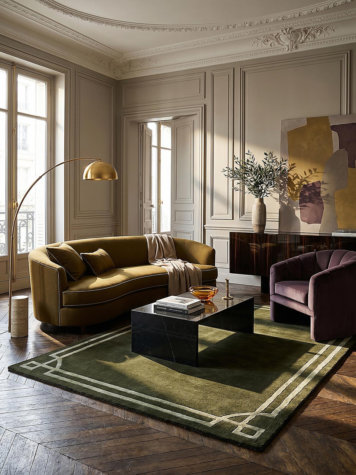 WOLLTEPPICH GLEN, mit Bordüre, Grün, 120 x 170 cm - Grün, Textil (170/120cm) - KADIMA DESIGN