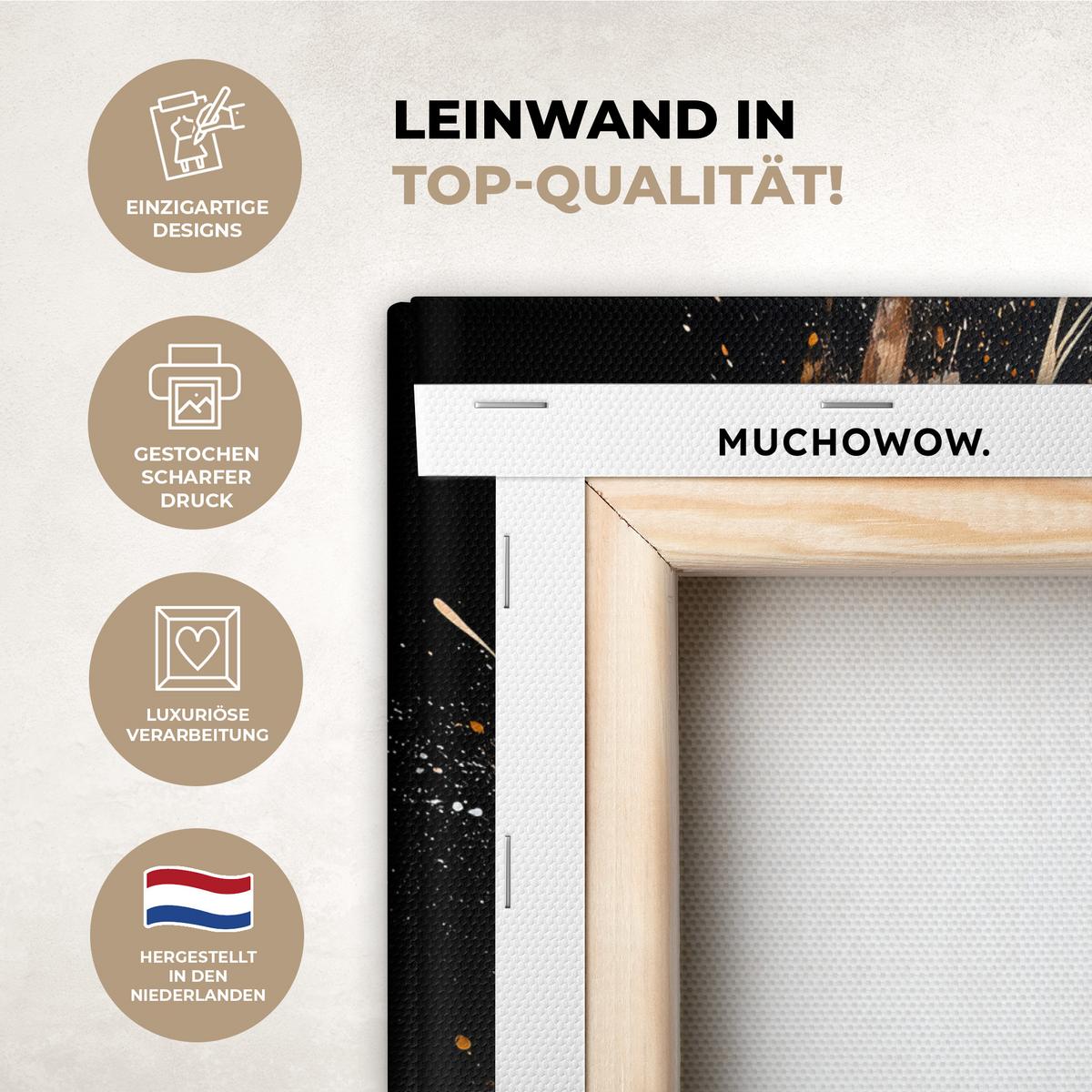 LEINWANDBILD Blumen - Gold - Graffiti - Schwarz - Abstrakt Room Decor 30x40 cm - Cappuccino, Textil (30/40cm) - MuchoWow