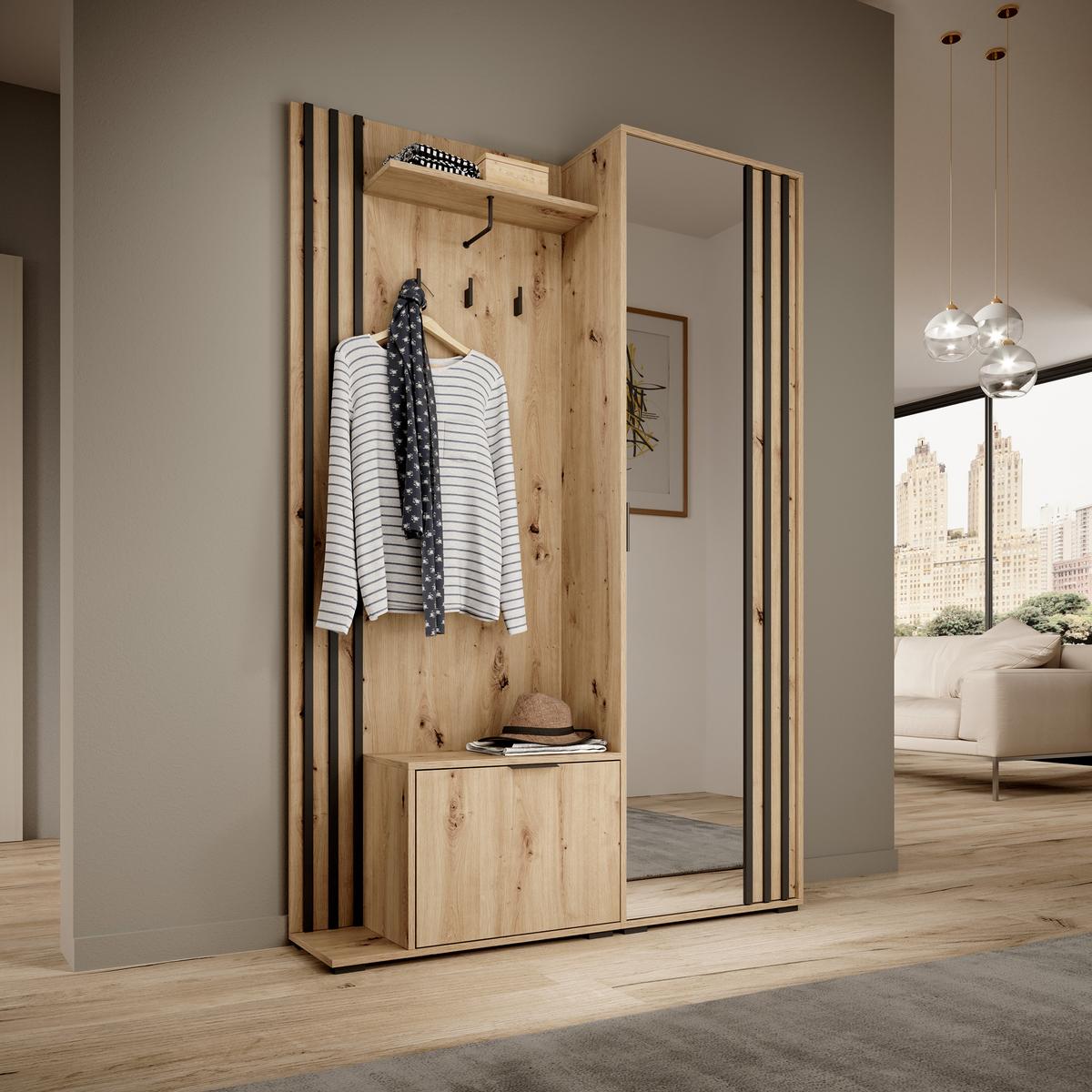 GARDEROBENSCHRANK NELIANA 131/192/40 cm Modern Garderobe-Set Eiche Artisan - Eiche Artisan, Holzwerkstoff (131/192/40cm) - MASSENO