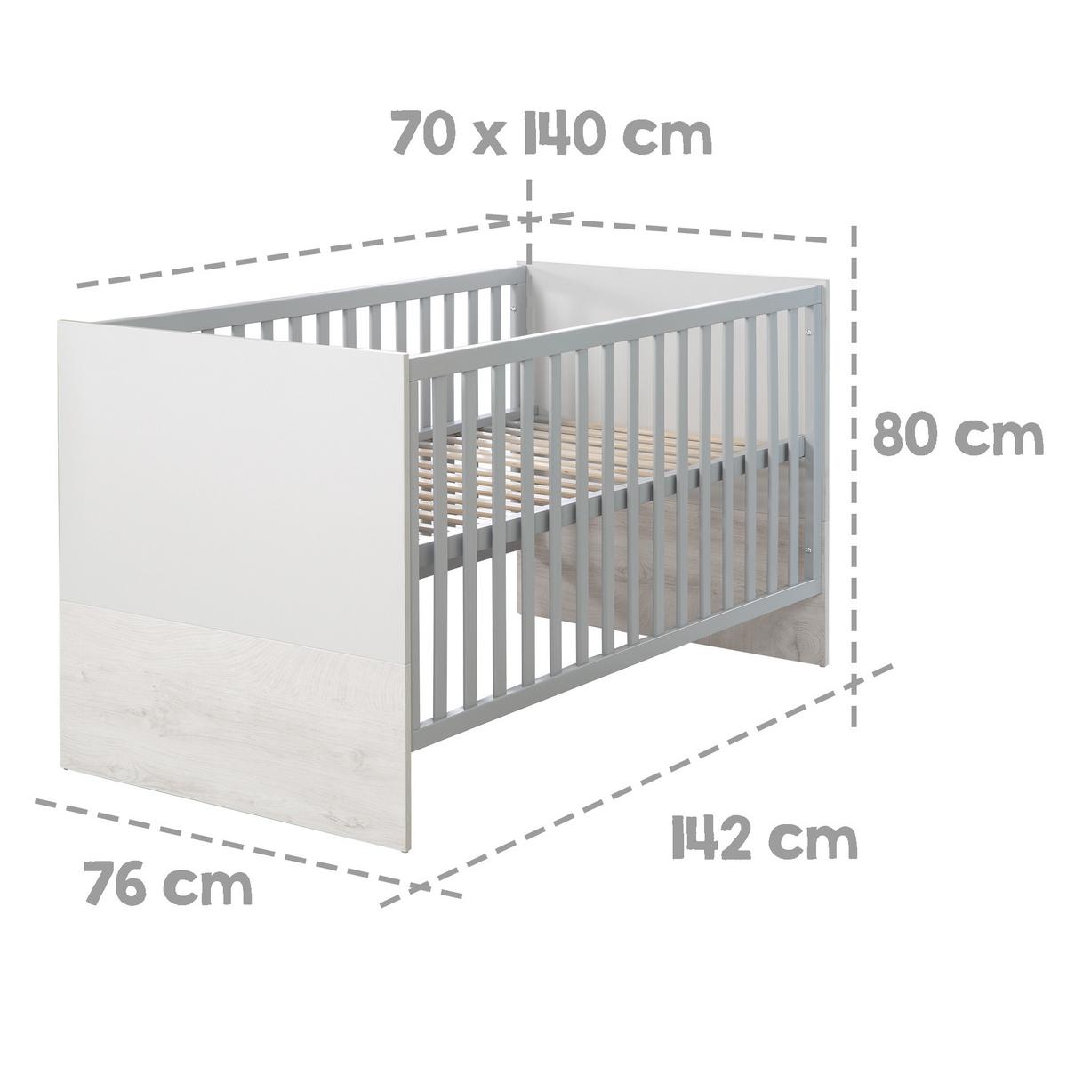 BABYZIMMER-SET Maren 2 mit breiter Wickelkommode 2-teilig - Hellgrau, Holzwerkstoff (76/80/142cm) - Roba