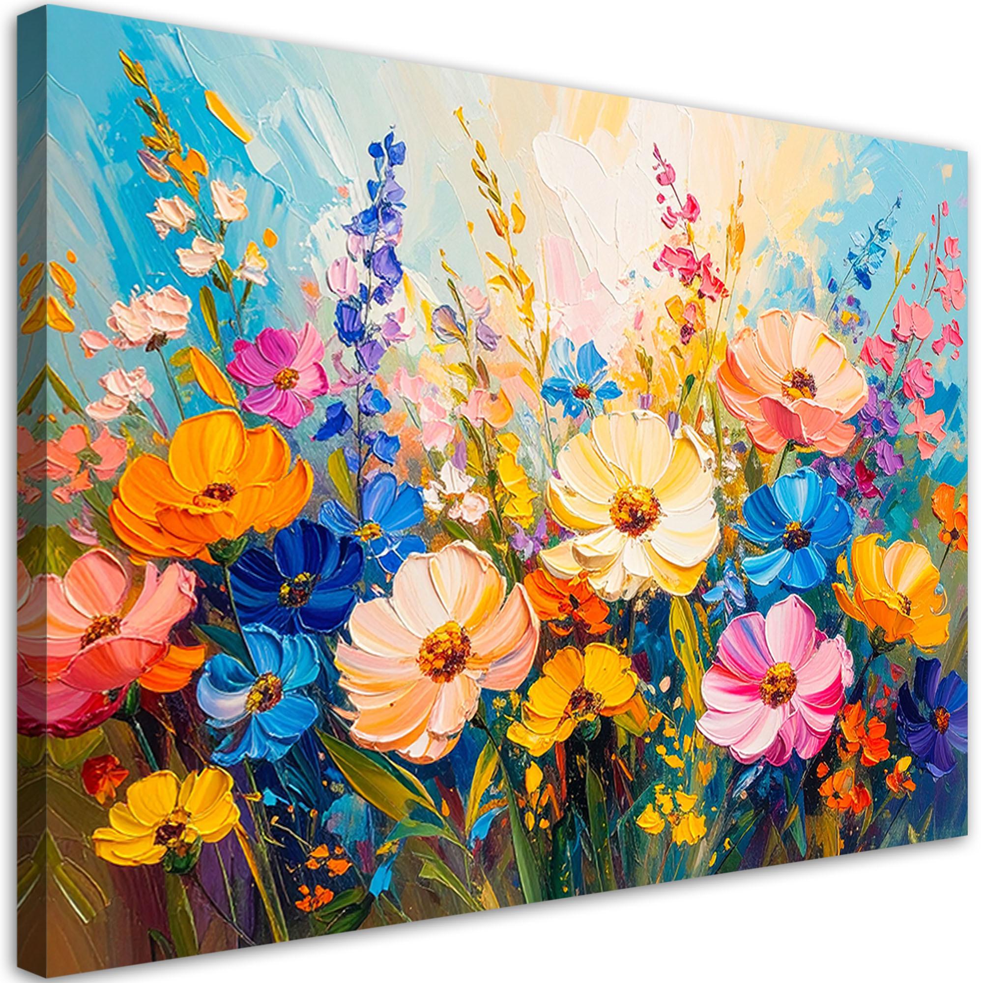 LEINWANDBILD Bunte Wildblumen 100x70cm - Multicolor, Textil (100/70cm) - Feeby