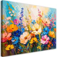 LEINWANDBILD Bunte Wildblumen 100x70cm - Multicolor, Textil (100/70cm) - Feeby