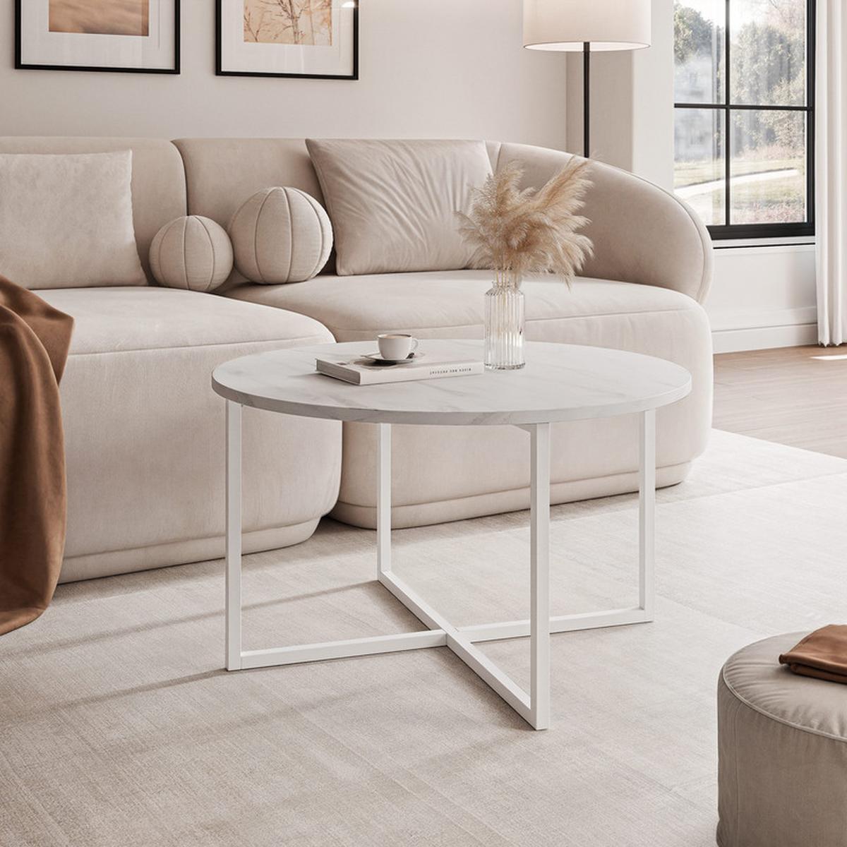 COUCHTISCH BESARO 75/47 cm runden, Weiß / Bianco - Perlmutt/Weiß, Metall (75/75/47cm) - Idohome