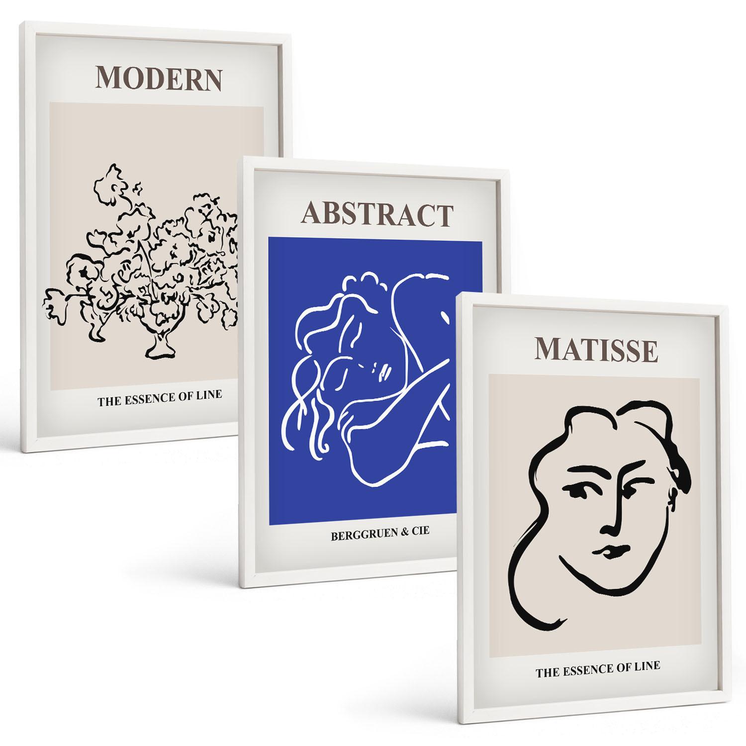 BILDER SET 3er Set - 40x60 cm Weißer Rahmen - Matisses moderne Plakate - Weiß, Kunststoff (40/60cm) - TULUP