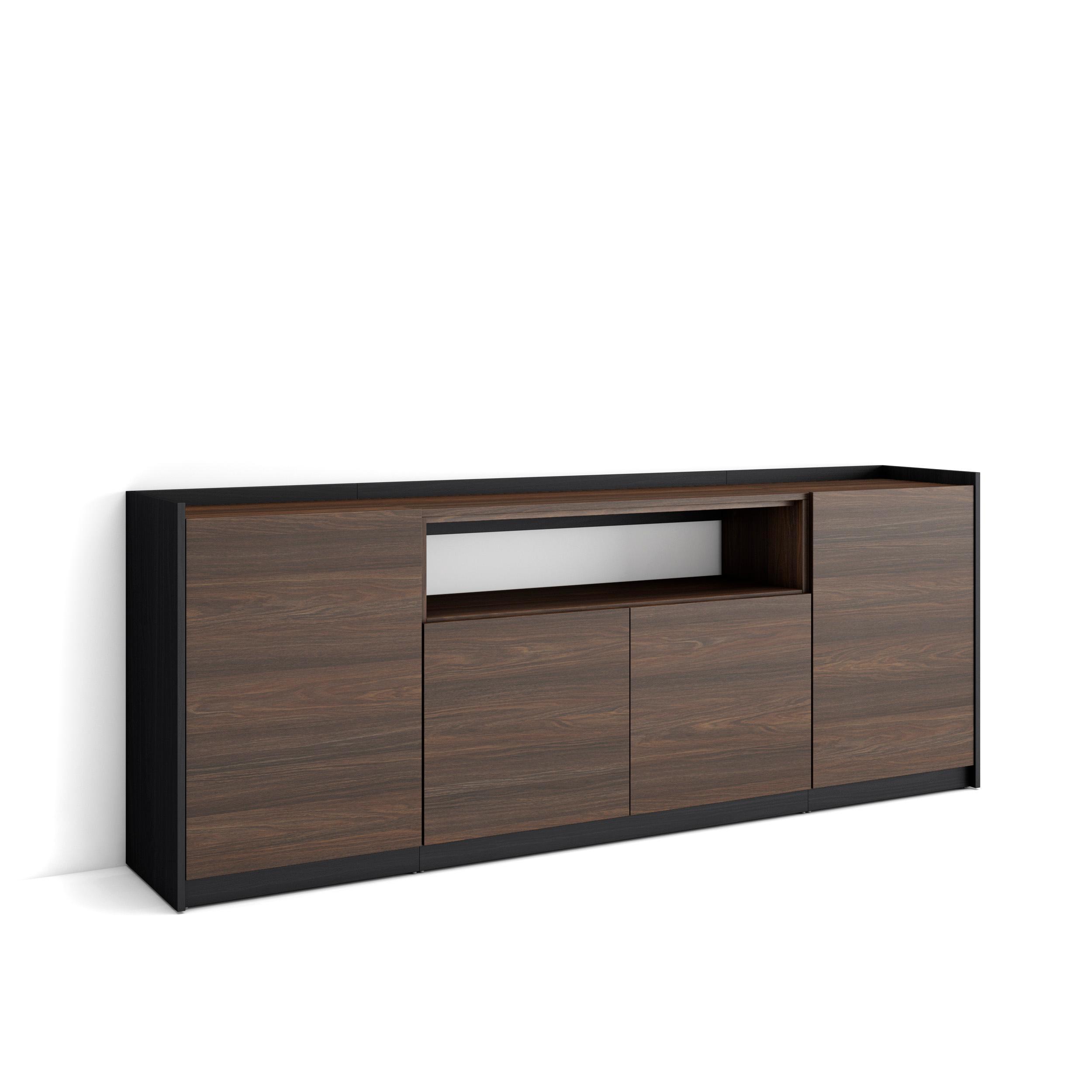 SIDEBOARD, Highboard, Dunkler Eiche und Schwarz, 207/37/80cm - Hellbraun, Holzwerkstoff (207/80/37cm) - Skraut Home