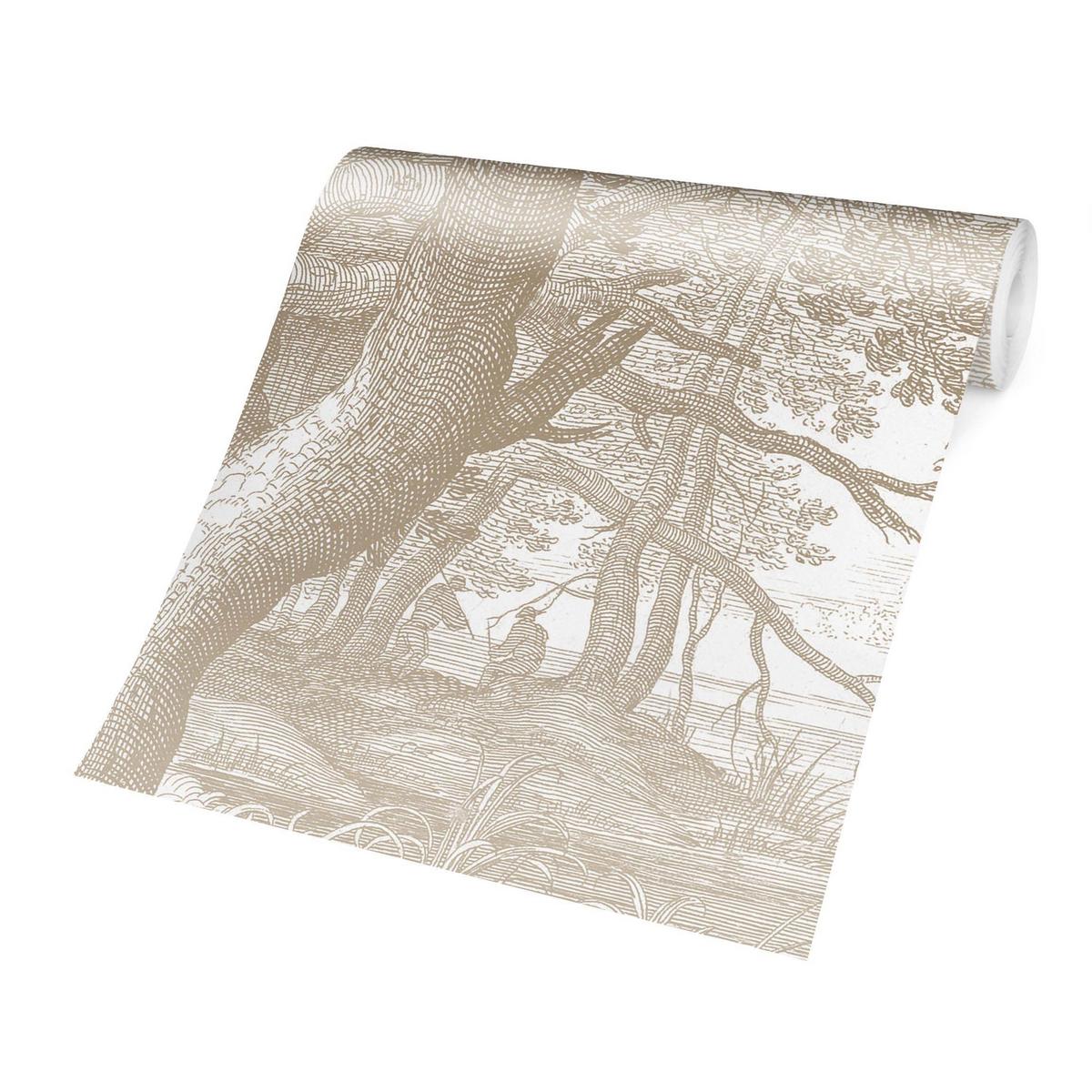 FOTOTAPETE Im Wald Kupferstich in Beige 192/192 cm - Eichefarben, Papier (192/192cm) - Bilderwelten
