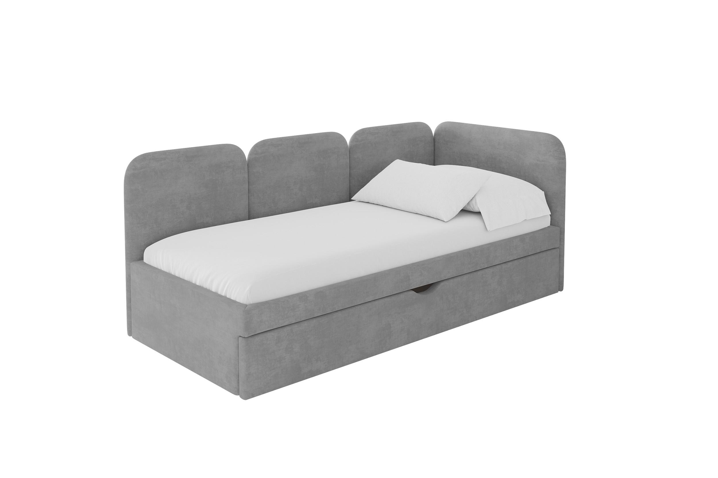 EINZELLBETT Jugendbett mit Bettkasten, Links - ALVY 100x200 Grau - Hellgrau, Holzwerkstoff/Textil (100/200cm) - ALTDECOR