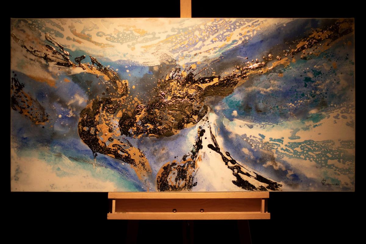 ACRYLBILD HANDGEMALT 120/60 cm - Blau/Goldfarben, Holz/Textil (120/60cm) - KUNSTLOFT