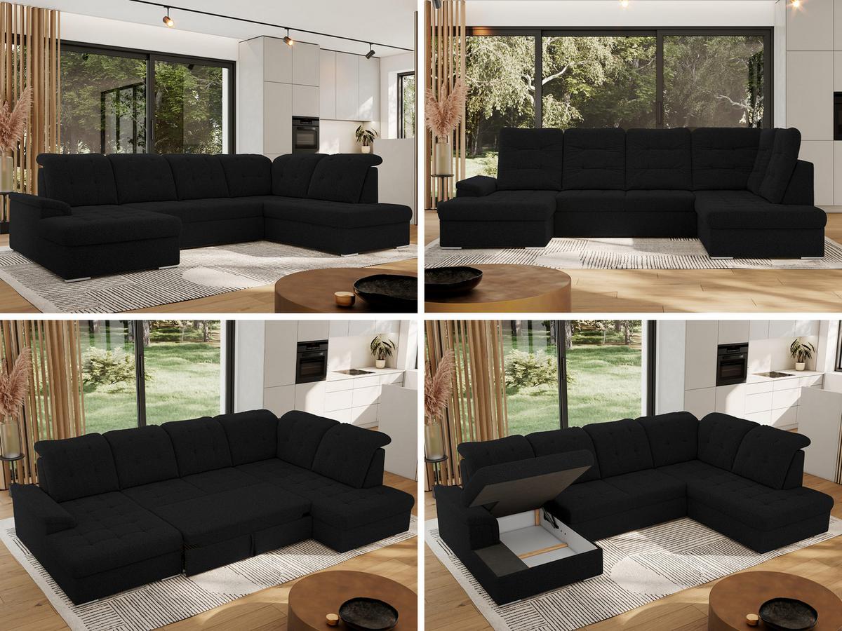 WOHNLANDSCHAFT MADRITO U - Schwarz Boucle - Rechts - Silberfarben/Schwarz, Textil/Metall (323/89/204cm) - MKS