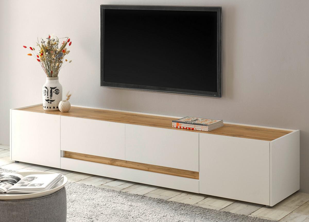 TV-LOWBOARD weiß, Eiche Wotan 223 cm, großer TV Unterschrank mit viel Stauraum - Eiche Wotan/Schwarz, Holz/Holzwerkstoff (223/40/45cm) - Furn.Design