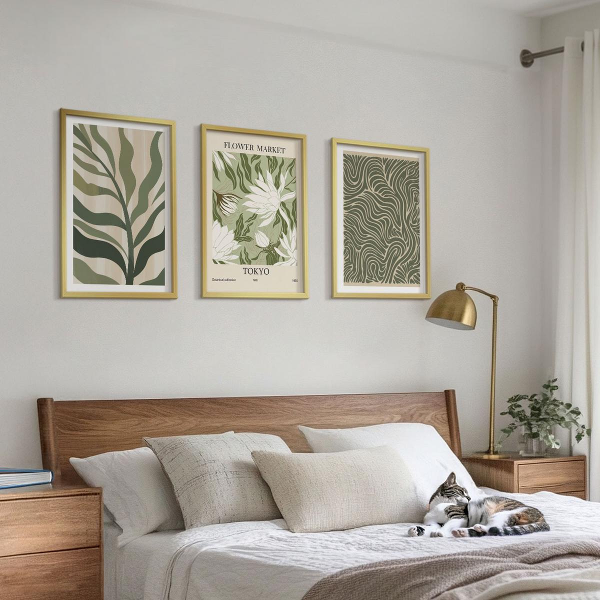 BILDER SET 3er Set - 40x60 cm Goldrahmen - Pflanzenmuster, Boho-Dekorationen - Goldfarben, Kunststoff (40/60cm) - TULUP