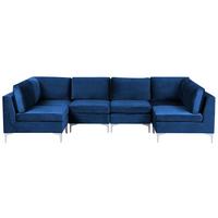 6-SITZER WOHNLANDSCHAFT U-förmig Samtstoff marineblau Evja - Blau, Textil (300/84/150cm) - Beliani