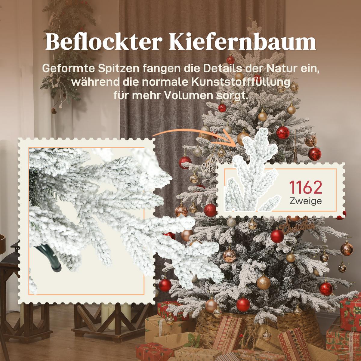 KÜNSTLICHER-WEIHNACHTSBAUM, 150cm Christbaum mit Schnee, 1162 Zweigen Grün - Grün, Kunststoff (150cm) - HOMCOM