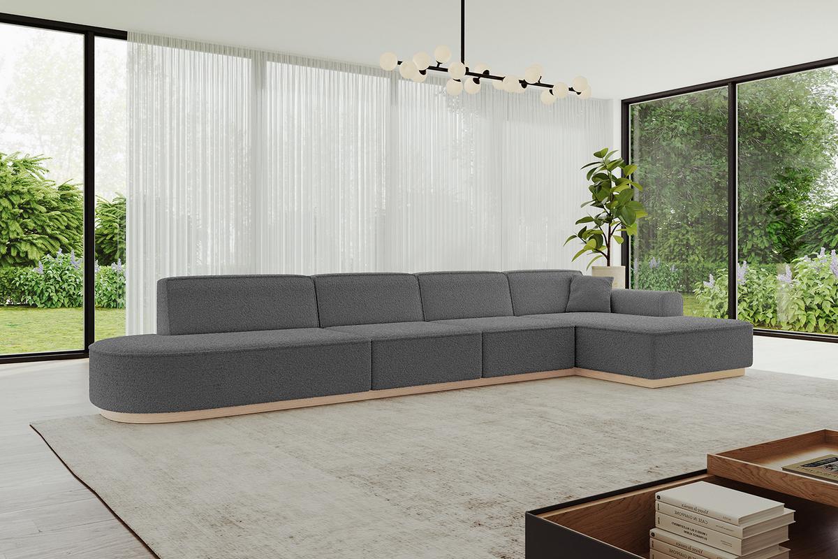 ECKSOFA Ottomane Rechts IREA-L3 - 412x165x80 cm Grau - Olivgrün, Holzwerkstoff/Textil (412/165cm) - ALTDECOR