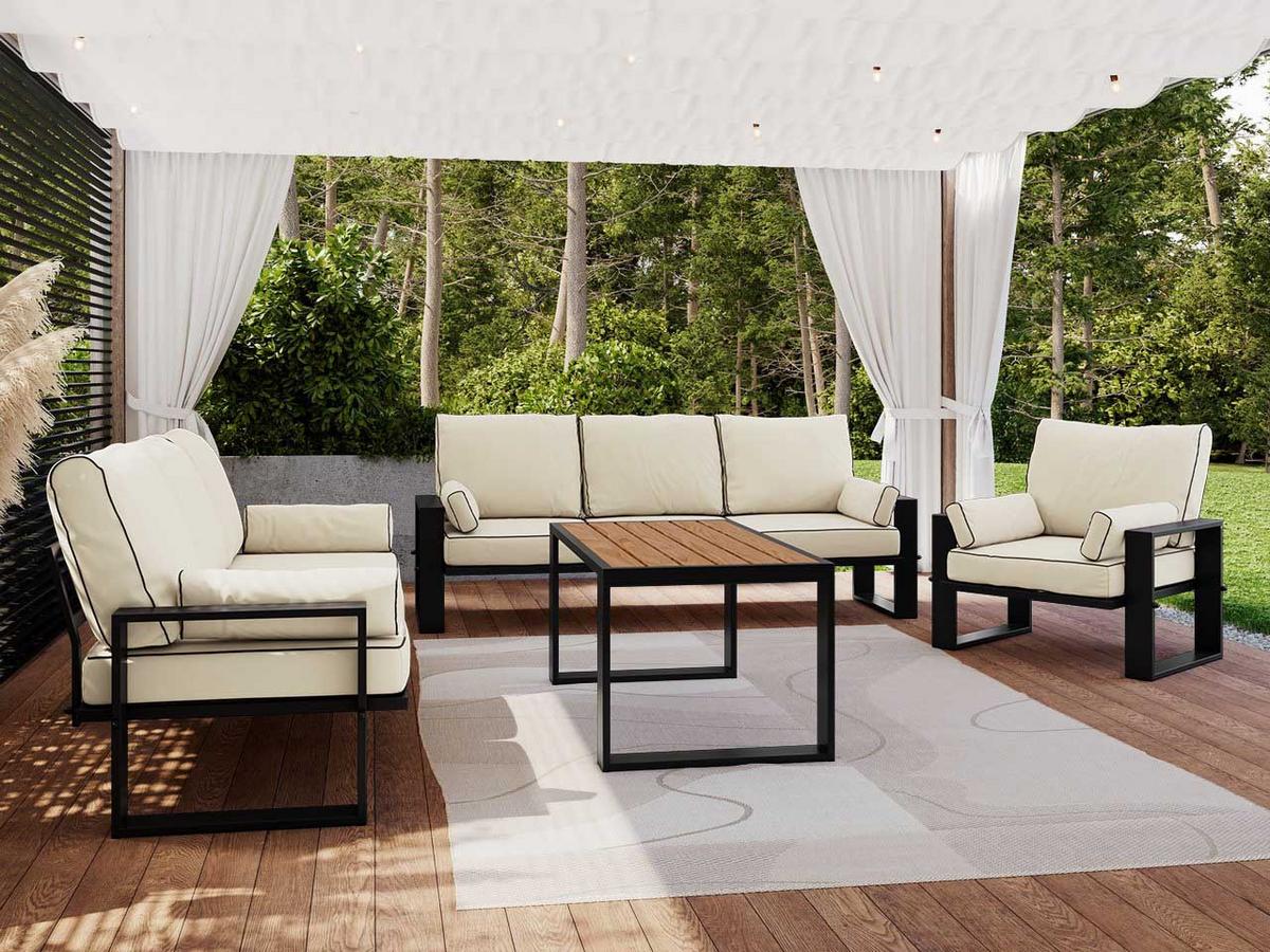 GARTENMÖBEL-SET ELBA: 1x Tisch, 2x Sofa, 1x Sessel - Beige - Beige, Textil - MKS