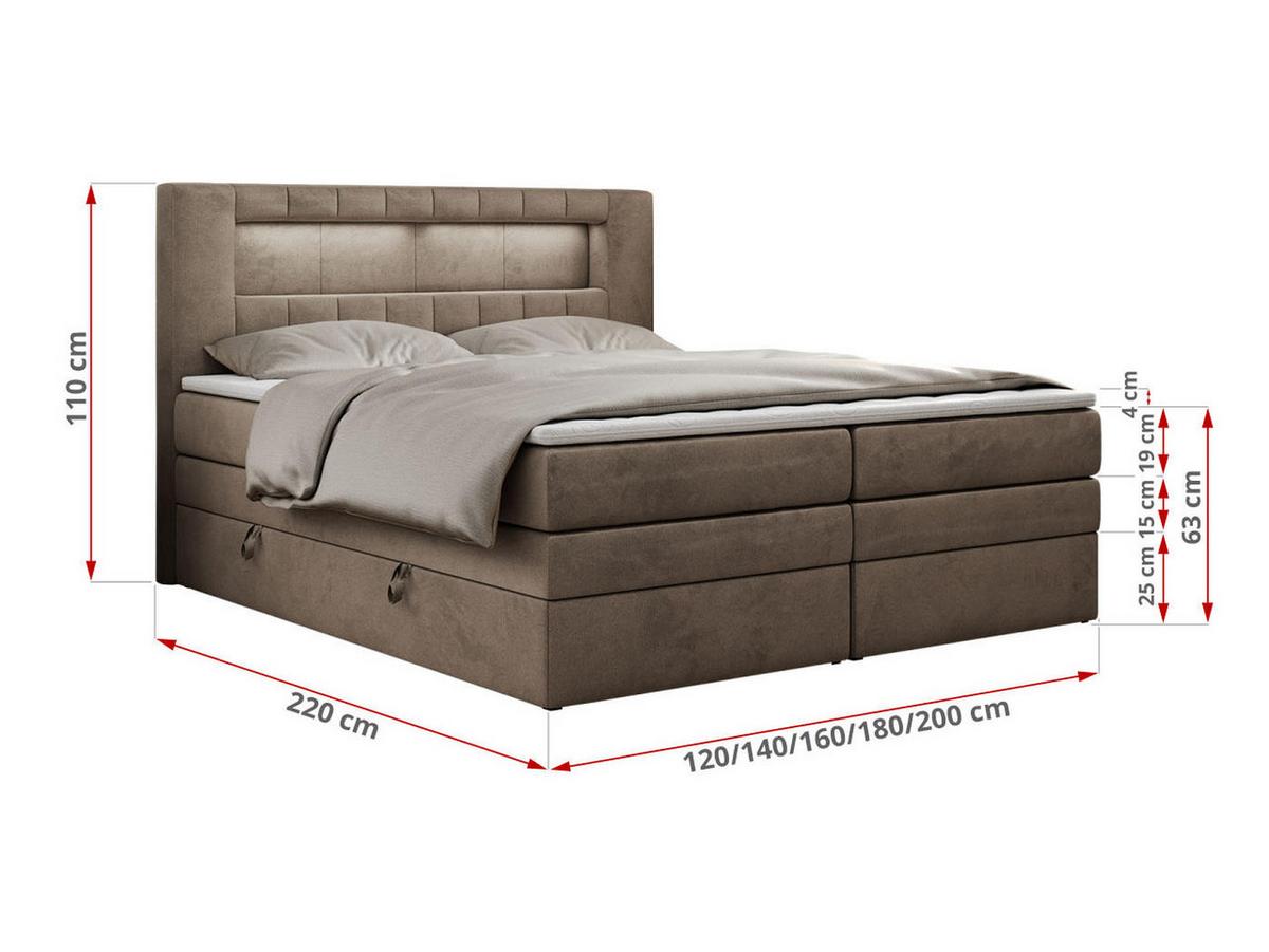 BOXSPRINGBETT GOLD-5 KING LED 120/200 Braun Velvet - H4 - Braun, Holz/Textil (120/200cm) - MKS