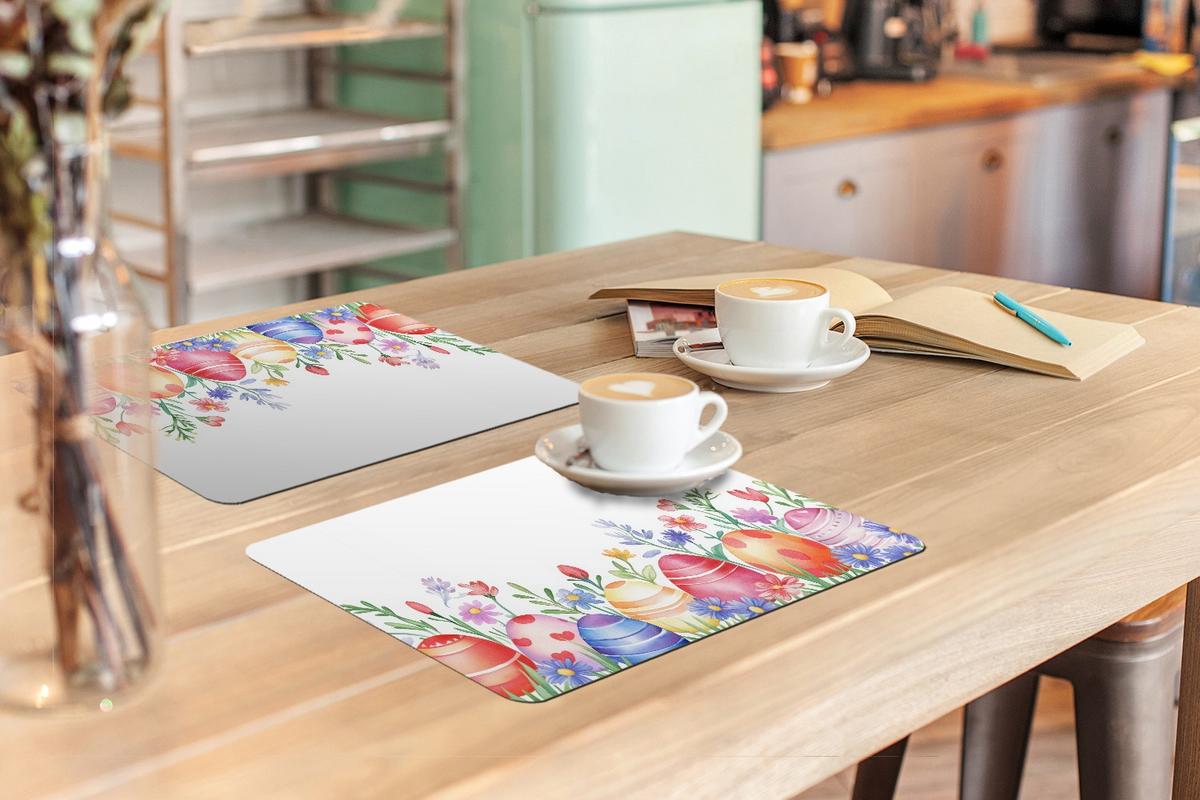 PLATZSETS 6er-Set Blumengarten - Bunt - Eier Placemats 45x30 cm - Weiß, Kunststoff (0.3/45/30cm) - MuchoWow