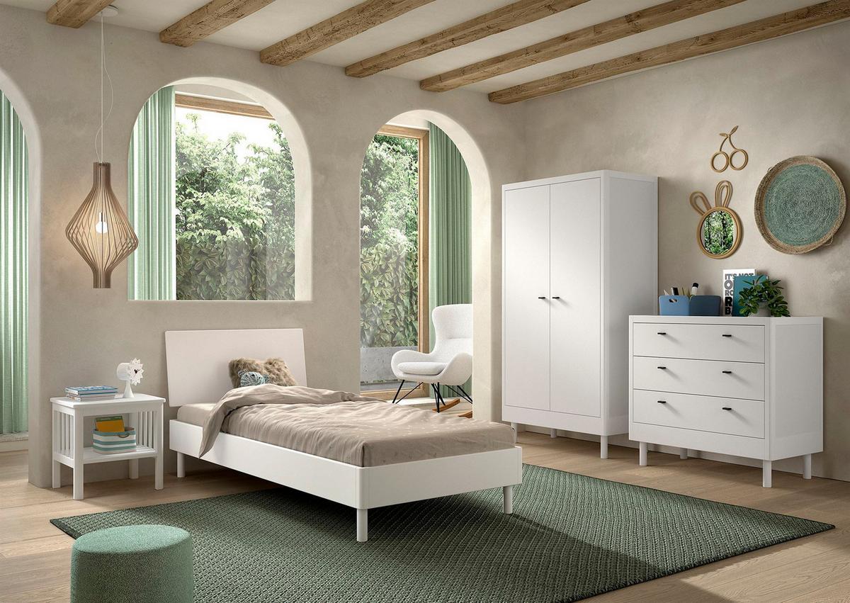 JUGENDZIMMER SET 90x200 Keeley Buche Weiß Holz Komplett Komfort Stabil - Weiß, Holz (55/190/100cm) - 58aufmkessel