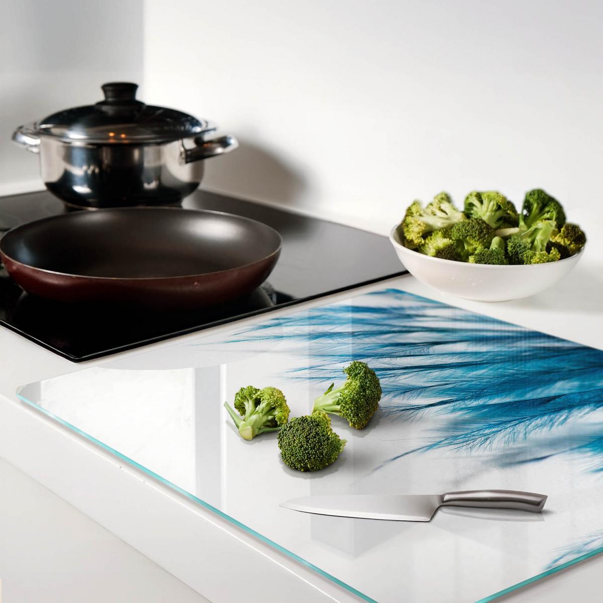 GLASPLATTE 60x52 cm Blaue Federn - Blau, Glas (60/0.4/52cm) - TULUP