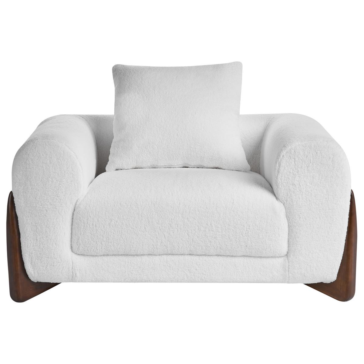 SESSEL Bouclé Weiß Vinliden - Weiß/Braun, Holz/Textil (118/62/87cm) - Beliani