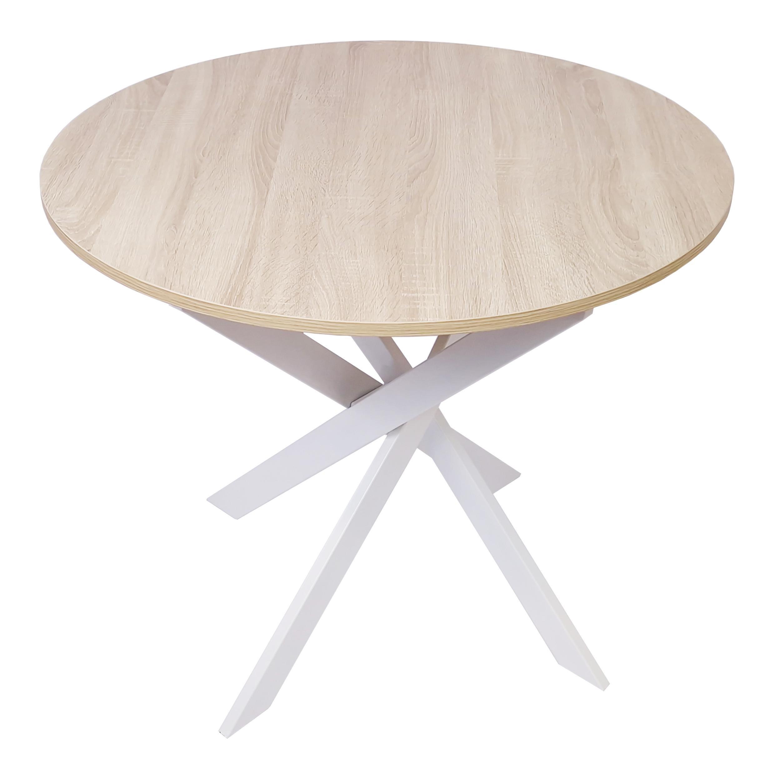 ESSTISCH Rund eiche, Beine aus Metall weiß lackiert, 90/90/77cm - Eichefarben/Weiß, Holzwerkstoff (90/90/77cm) - Skraut Home