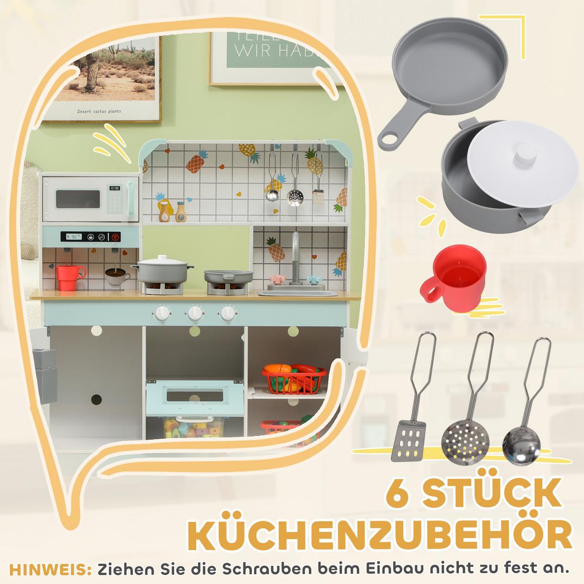 KINDERKÜCHE, Spielküche mit Lichtern, Geräuschen, Kaffeemaschine, Weiß - Weiß, Holzwerkstoff (88.6/31.7/90.4cm) - AIYAPLAY