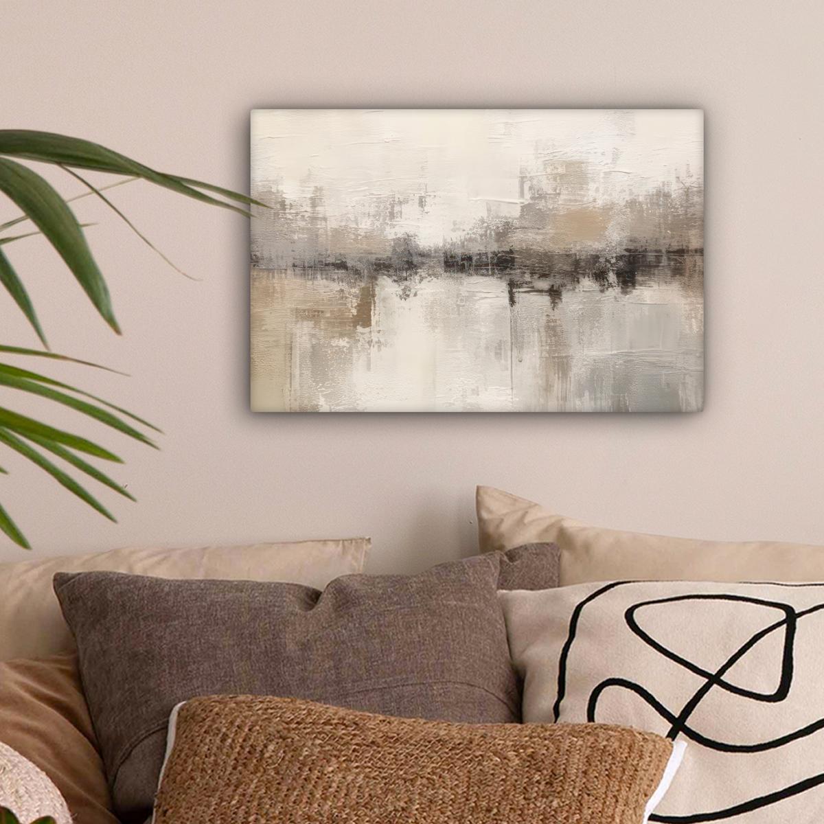 LEINWANDBILD Moderne Kunst - Abstrakt - Beige Deko Schlafzimmer 30x20 cm - Beige, Textil (30/20cm) - MuchoWow