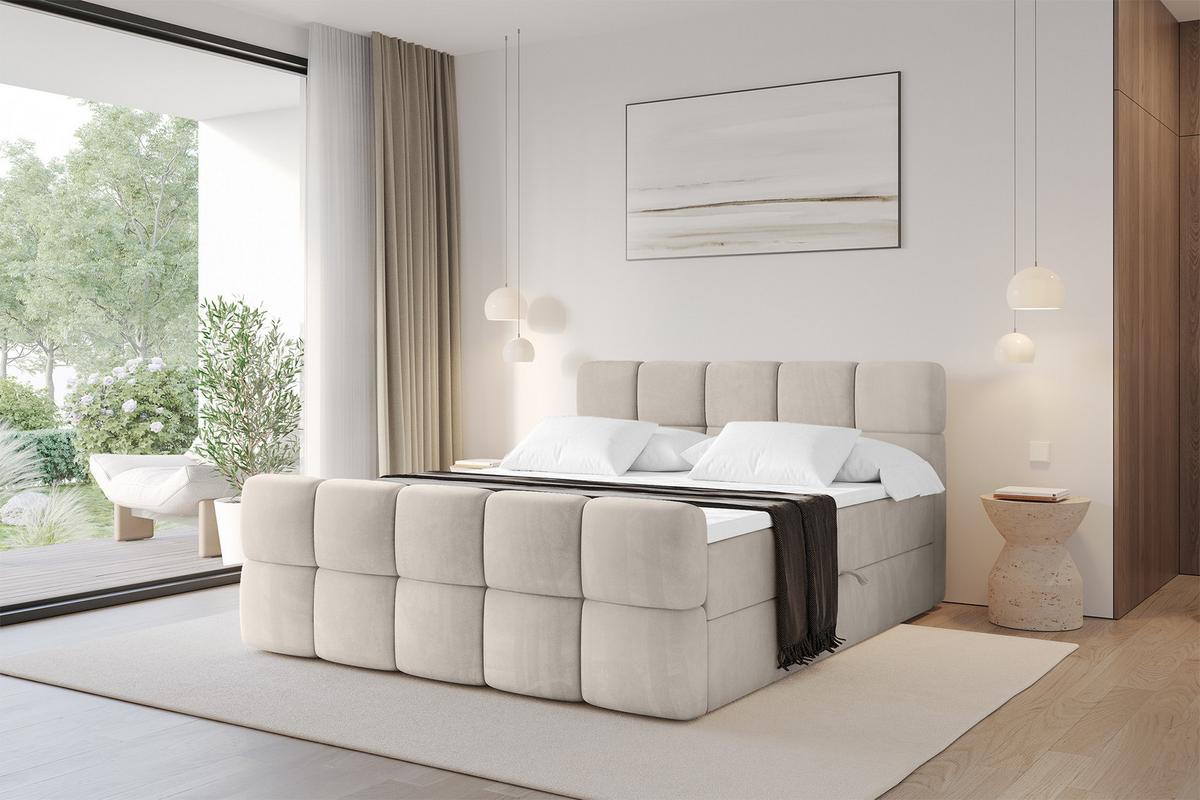 BOXBETT mit Matratze H4 - FAMA-Z - 140x200 cm Beige Casablanca - Beige, Holzwerkstoff - ALTDECOR