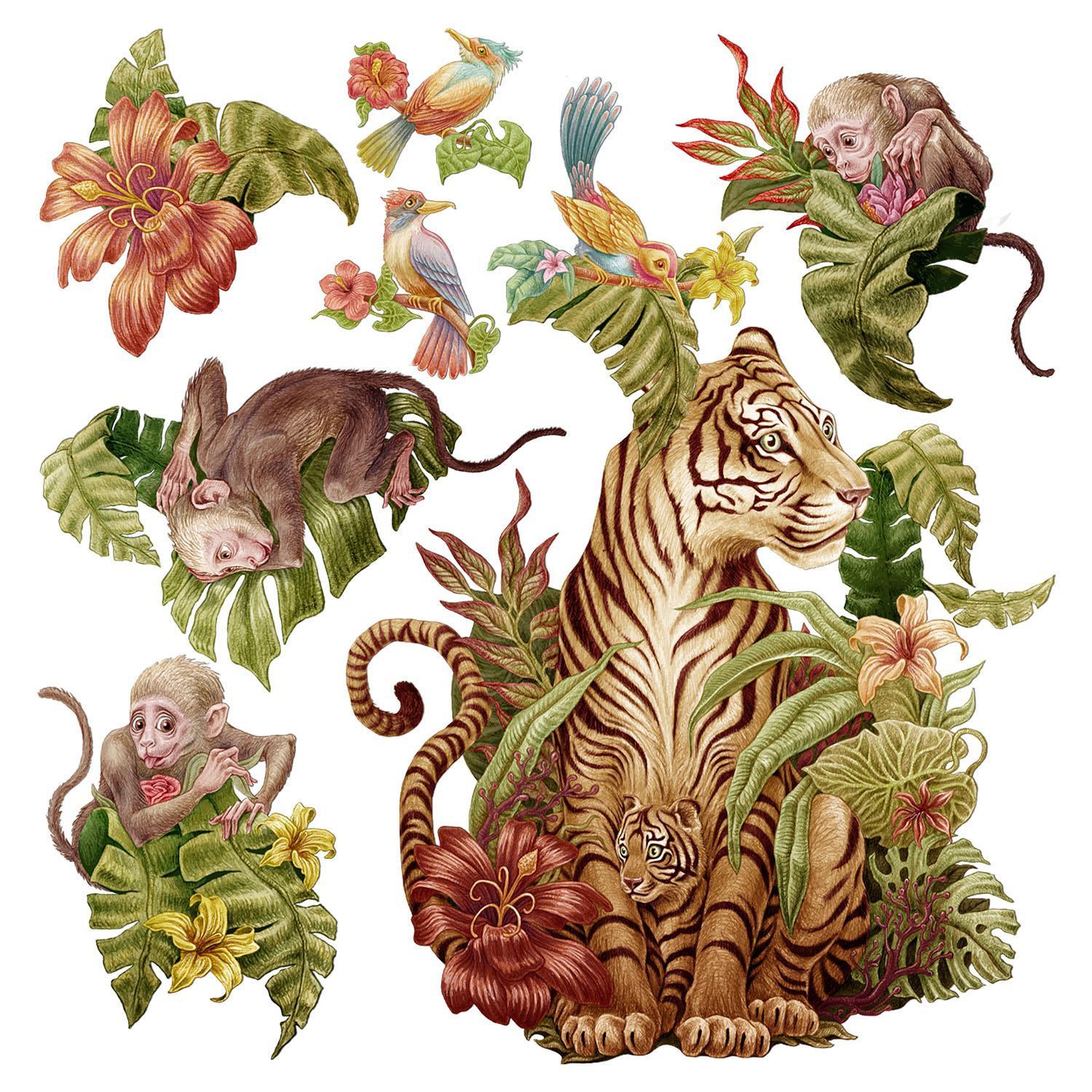 WANDAUFKLEBER 100x133cm - Dschungelsafari - Multicolor, Kunststoff (100/133/0.1cm) - Wallfluent