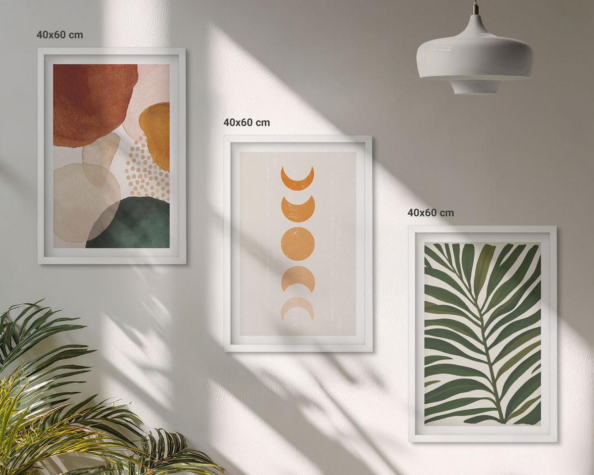 BILDER SET 3er Set - 40x60 cm Weißer Rahmen - Abstrakte Blattformen - Weiß, Kunststoff (40/60cm) - TULUP