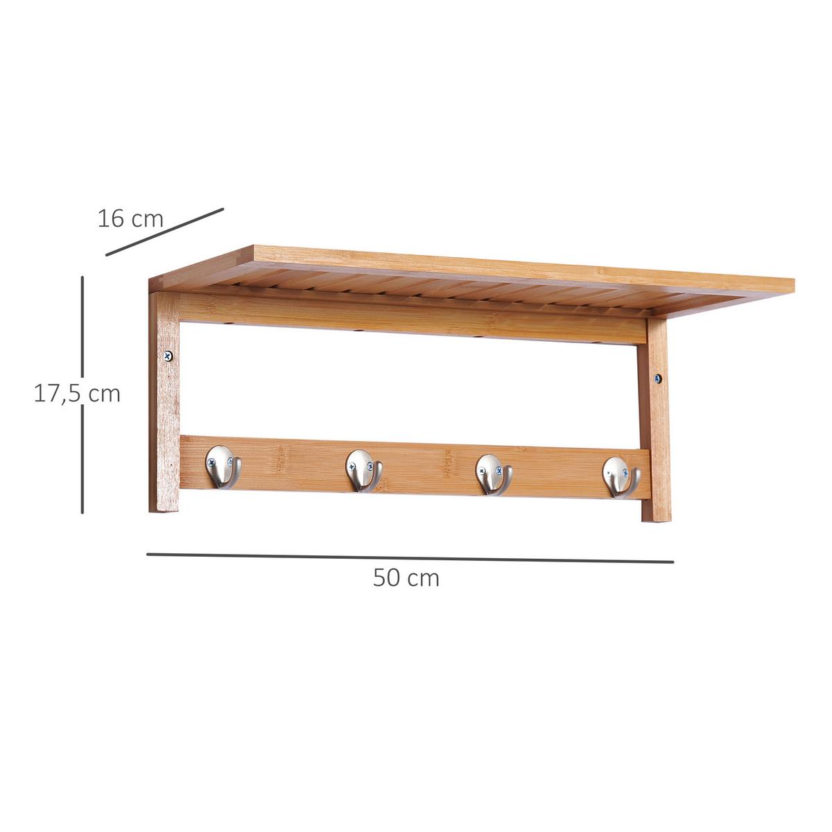 WANDGARDEROBE mit Haken Braun - Naturfarben, Holz/Bambusholz (16/17.5/50cm) - HOMCOM