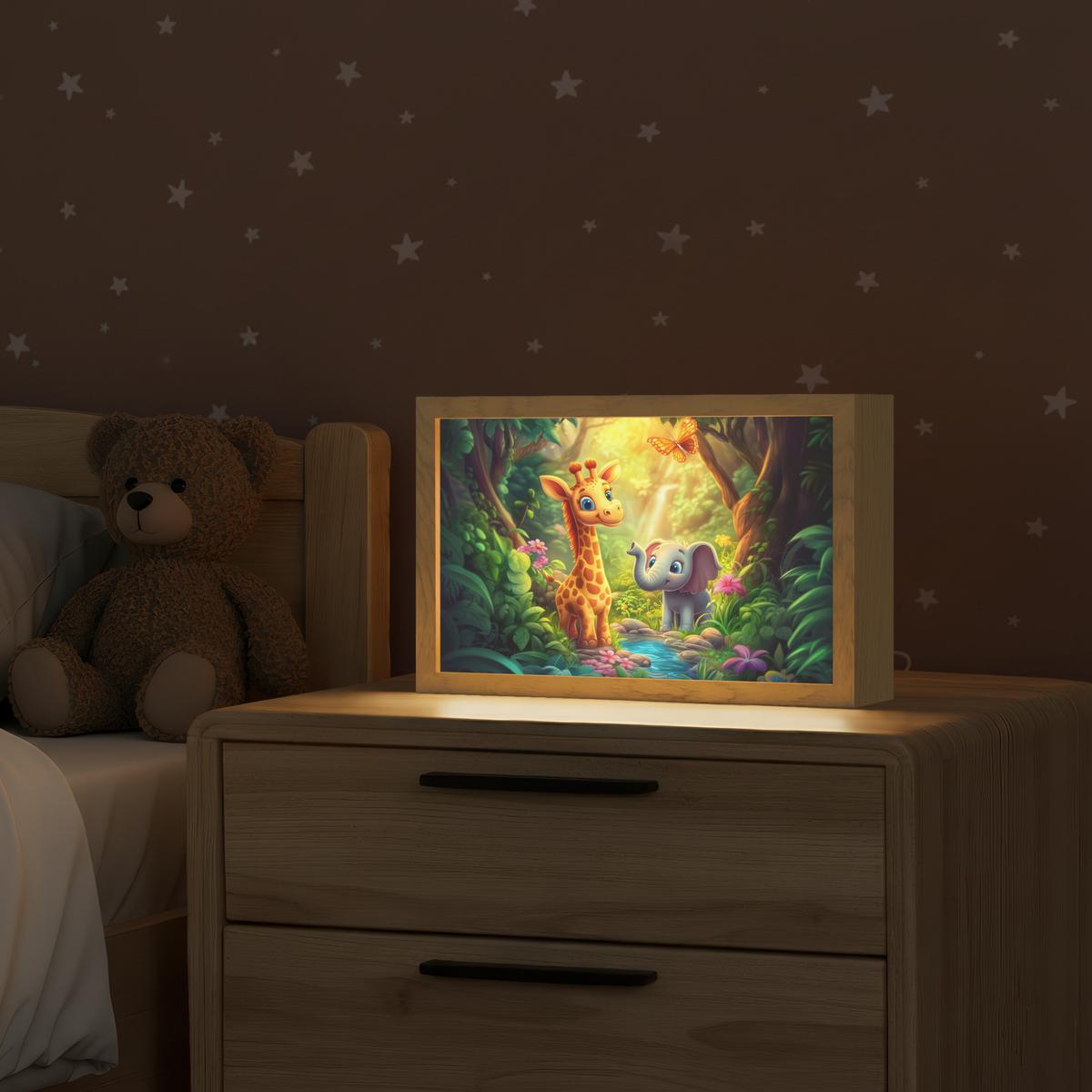 NACHTTISCHLAMPE Giraffe - Elefant - Blumen - Dschungel 30x20 cm - Grün, Holzwerkstoff (8/30/20cm) - OnlyWow