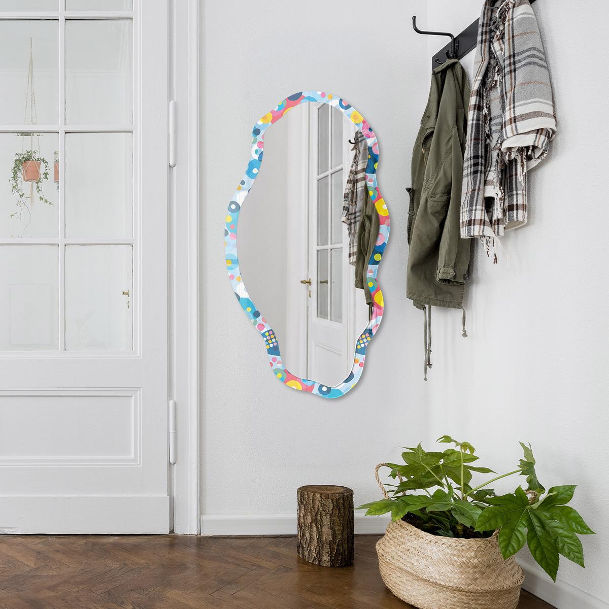 SPIEGEL 90x45 cm asymmetrisch mit Druck - Abstrakte Blasen - Transparent, Glas (45/90/0.4cm) - TULUP