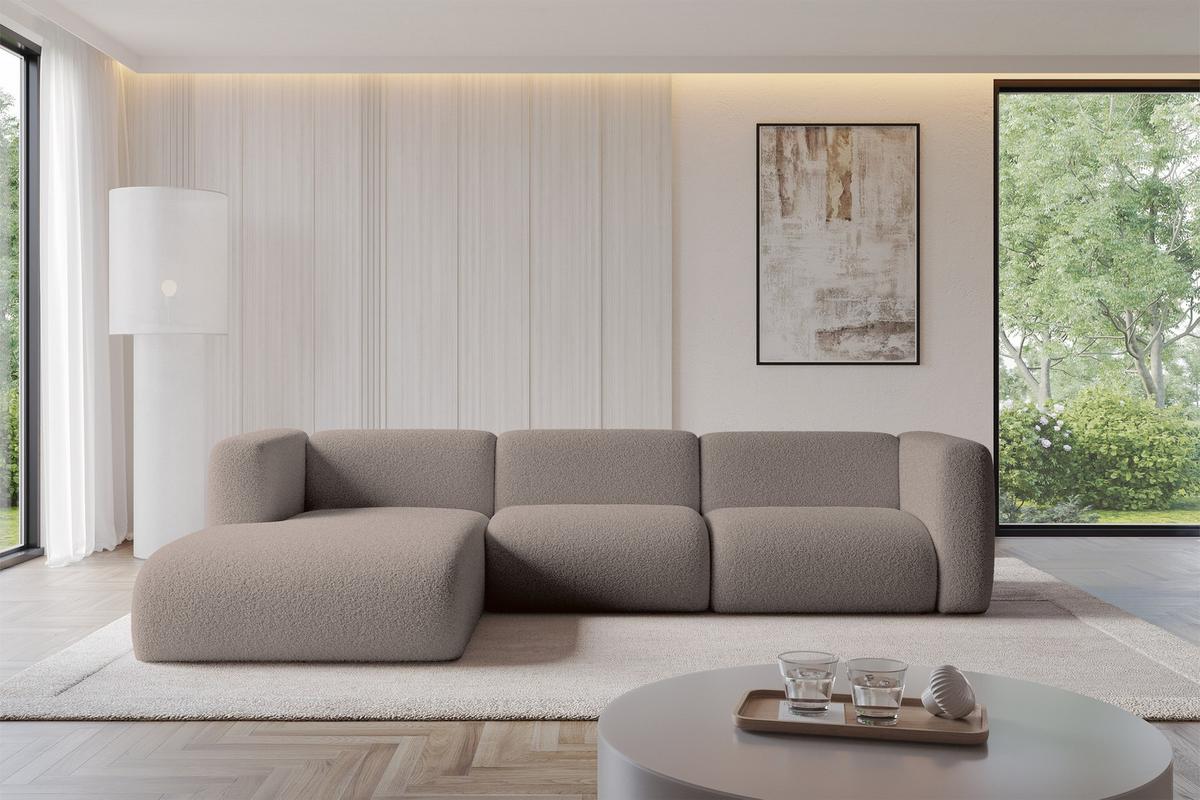 ECKSOFA Ottomane Links MIRA-L2 318x179x89 Braun Bouclé - Dunkelbraun/Schwarz, Holzwerkstoff/Kunststoff (318/179cm) - ALTDECOR