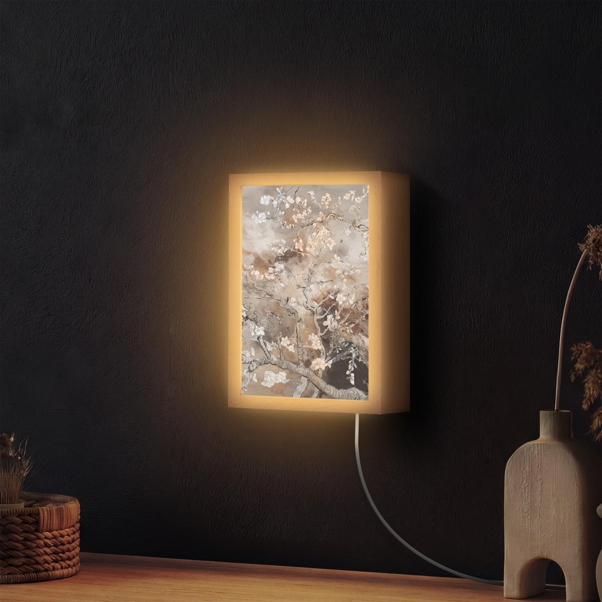 WANDLEUCHTE Mandelblüte - Kunst - Van Gogh - Beige - Abstrakt 20x30 cm - Graubraun, Holzwerkstoff (20/30/8cm) - OnlyWow