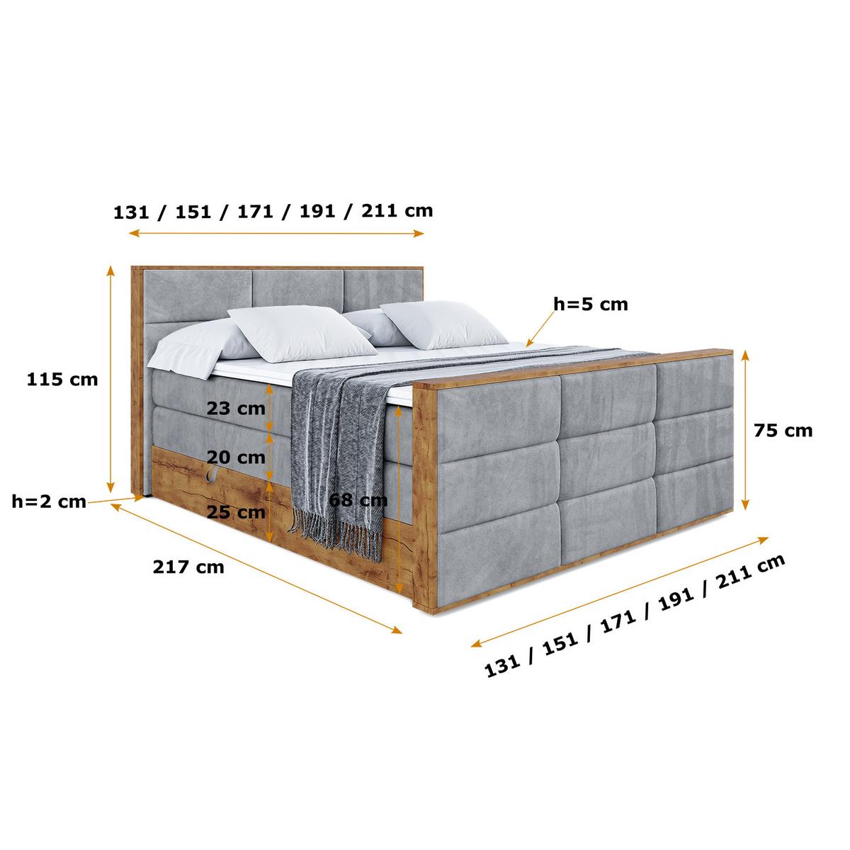 BOXSPRINGBETT mit Matratze H3|H4 und Lattenrost - LOLLI1-Z KING-160x200 - Grau Casablanca - Grau, Holzwerkstoff (160/200cm) - ALTDECOR