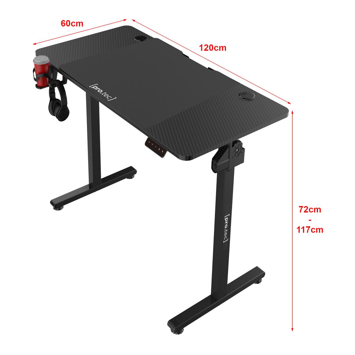 VERSTELLBARER TISCH Stryn - Schwarz Hochglanz, Holzwerkstoff/Metall (60/120/117cm) - pro.tec
