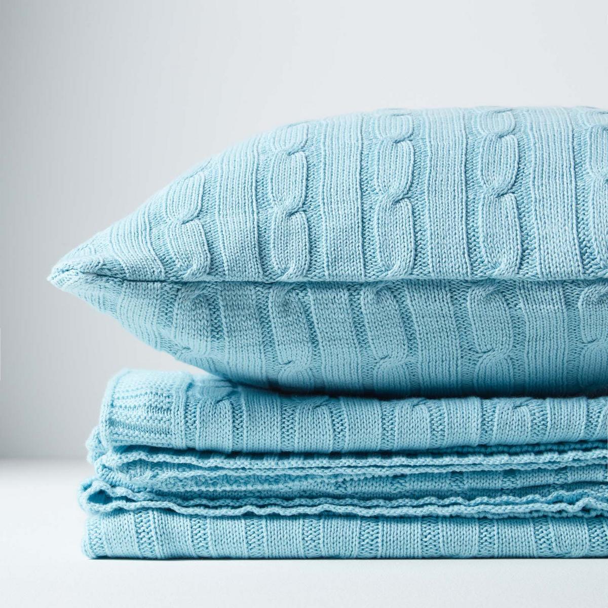 KISSENHÜLLE Zopfmuster 45/45 cm - Hellblau, Textil (45/45cm) - Homescapes