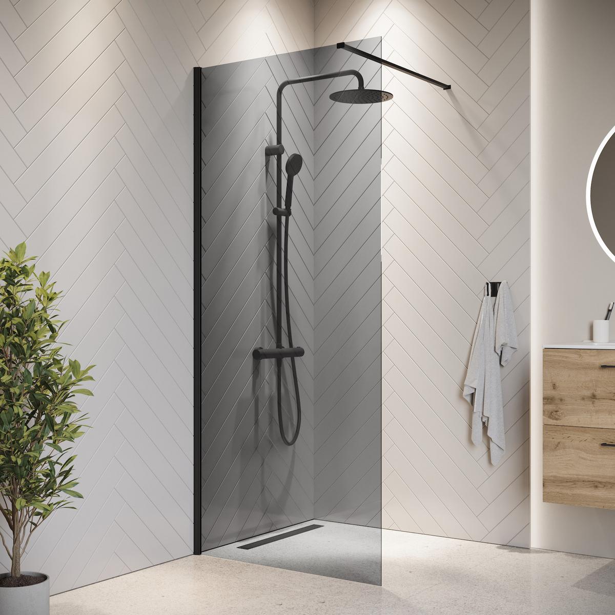 DUSCHWAND Rizani - 50 x 200 cm - Schwarz - Walk-In Duschabtrennung aus Rauchglas - Anthrazit/Schwarz, Glas (50/200cm) - Badplaats