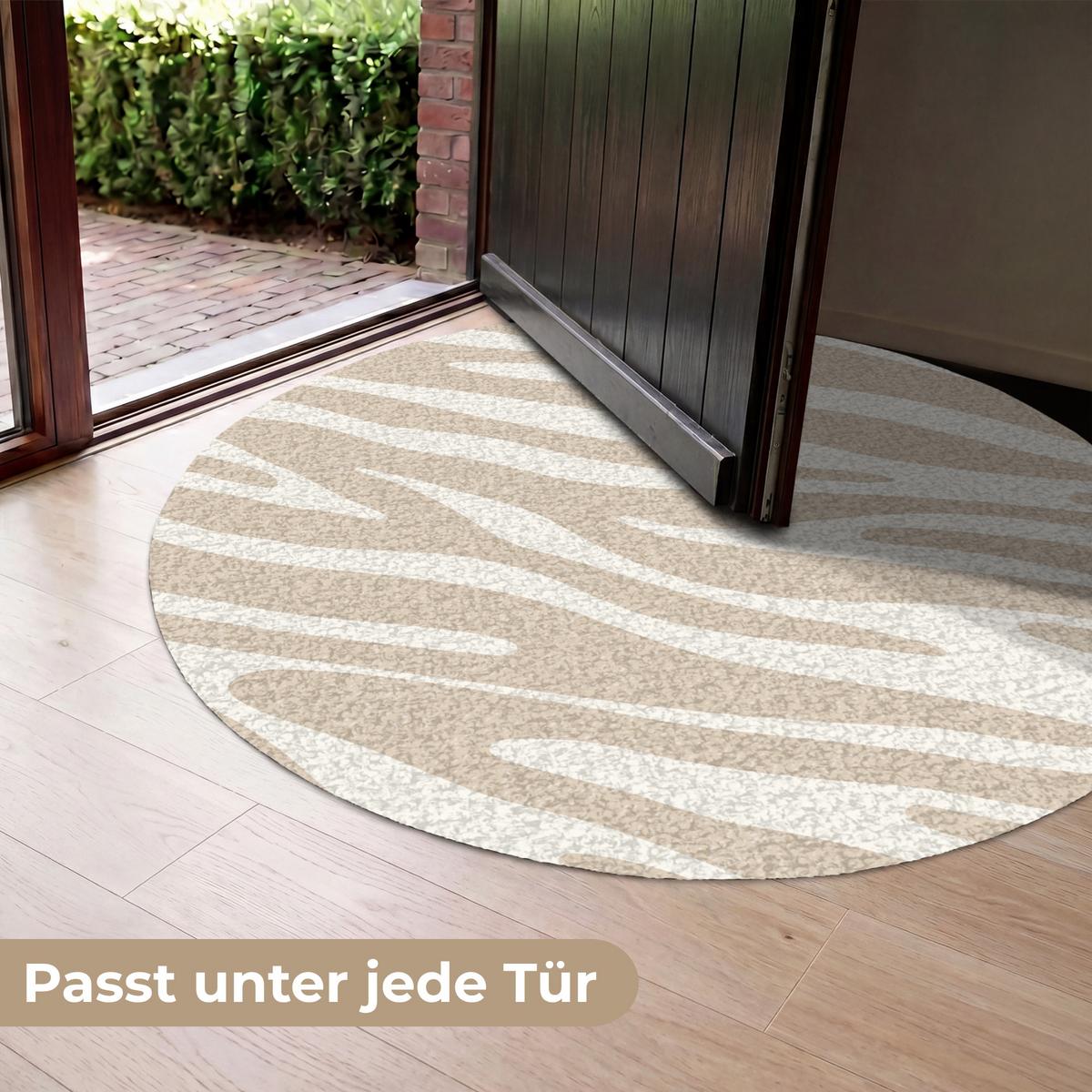 FUSSMATTE Zebramuster - Beige - Weiß - Tiermuster Schmutzfänger 120x120 cm - Beige, Kunststoff (120/0.4cm) - MuchoWow