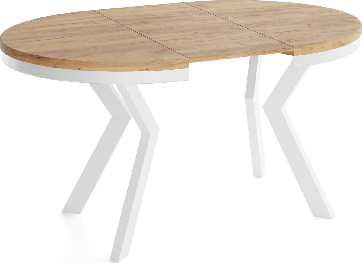 ESSTISCH Savio Weiß Neo rund ausziehbar verlängerbar, Eiche Braun 80-130/80/77 cm - Eiche Wotan/Weiß, Holz/Holzwerkstoff (80/130/77cm) - WFL GROUP